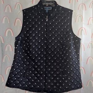 Karen Scott Black Quilted Vest with White Dots